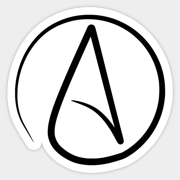 Atheist symbol in black Sticker by ProfessorJayTee